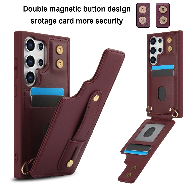 For Samsung Galaxy S25 Ultra 5G Wristband Vertical Flip Wallet Back Cover Phone Case with Long Lanyard(Wine Red) - free shipping - PMC TechLife - Order now!