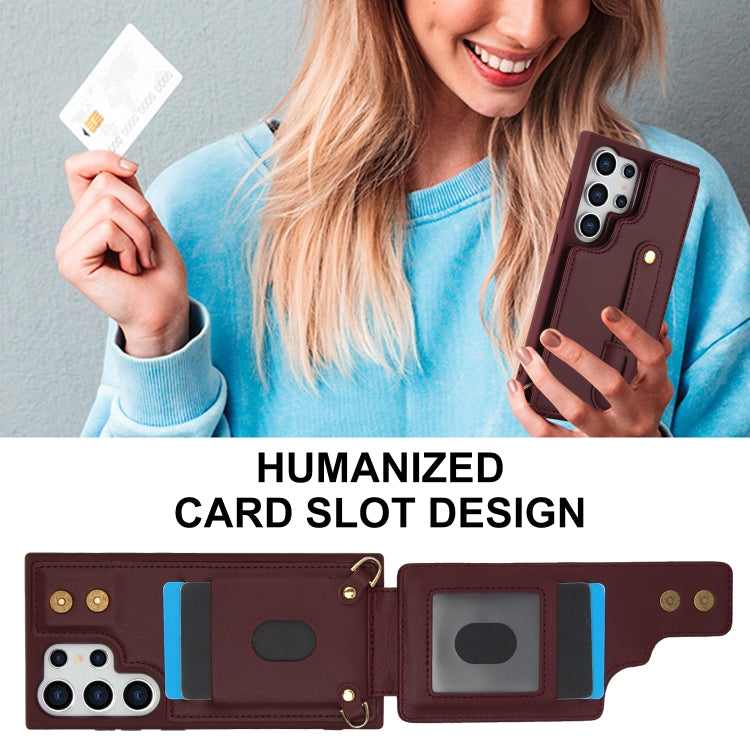 For Samsung Galaxy S25 Ultra 5G Wristband Vertical Flip Wallet Back Cover Phone Case with Long Lanyard(Wine Red) - free shipping - PMC TechLife - Order now!