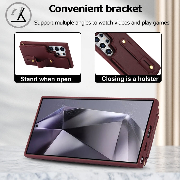 For Samsung Galaxy S25 Ultra 5G Wristband Vertical Flip Wallet Back Cover Phone Case with Long Lanyard(Wine Red) - free shipping - PMC TechLife - Order now!
