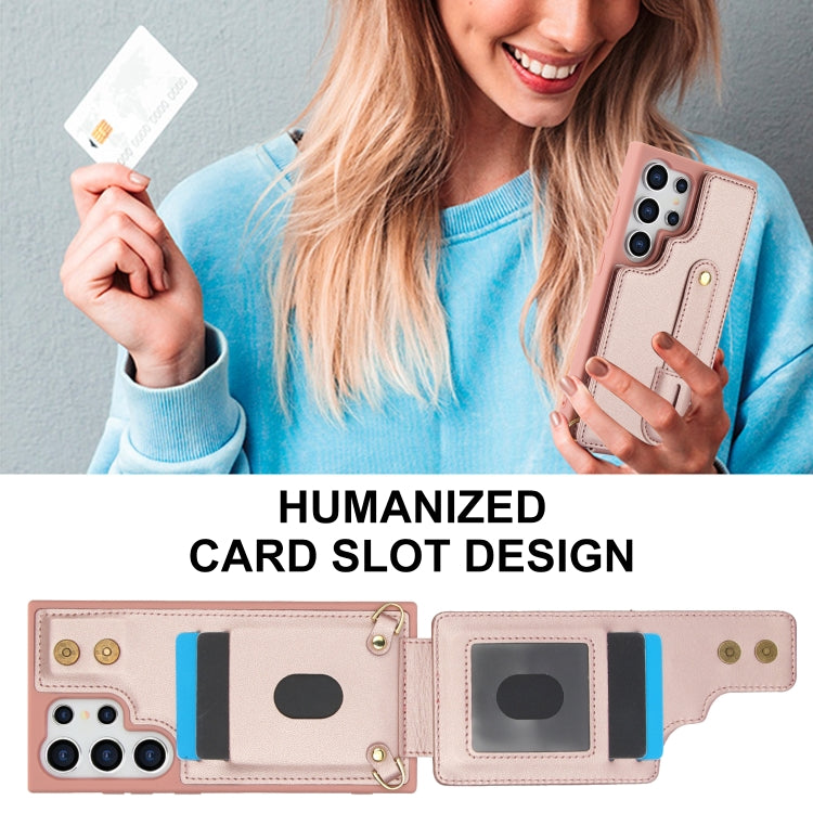 For Samsung Galaxy S25 Ultra 5G Wristband Vertical Flip Wallet Back Cover Phone Case with Long Lanyard(Rose Gold) - Galaxy S25 Ultra 5G Cases by PMC TechLife | Online Shopping South Africa | PMC TechLife | Buy Now Pay Later Mobicred