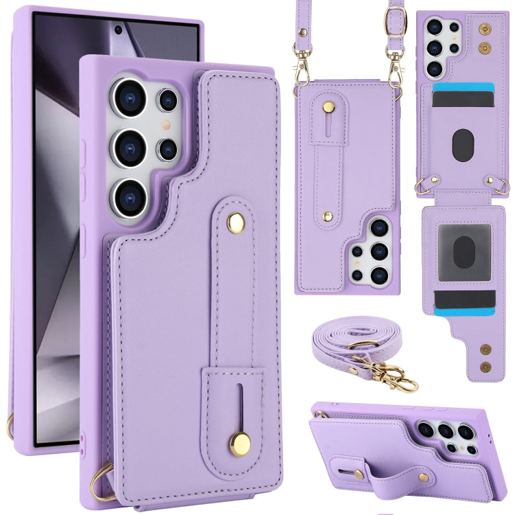 For Samsung Galaxy S25 Ultra 5G Wristband Vertical Flip Wallet Back Cover Phone Case with Long Lanyard(Purple) - Galaxy S25 Ultra 5G Cases by PMC TechLife | Online Shopping South Africa | PMC TechLife | Buy Now Pay Later Mobicred