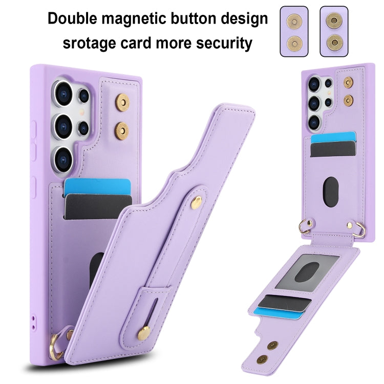 For Samsung Galaxy S25 Ultra 5G Wristband Vertical Flip Wallet Back Cover Phone Case with Long Lanyard(Purple) - Galaxy S25 Ultra 5G Cases by PMC TechLife | Online Shopping South Africa | PMC TechLife | Buy Now Pay Later Mobicred
