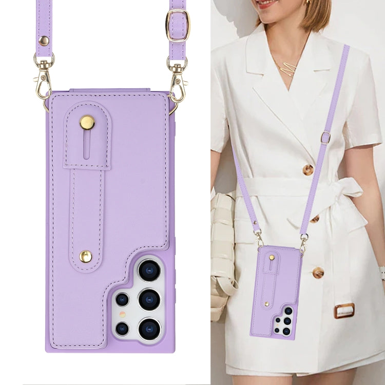 For Samsung Galaxy S25 Ultra 5G Wristband Vertical Flip Wallet Back Cover Phone Case with Long Lanyard(Purple) - Galaxy S25 Ultra 5G Cases by PMC TechLife | Online Shopping South Africa | PMC TechLife | Buy Now Pay Later Mobicred