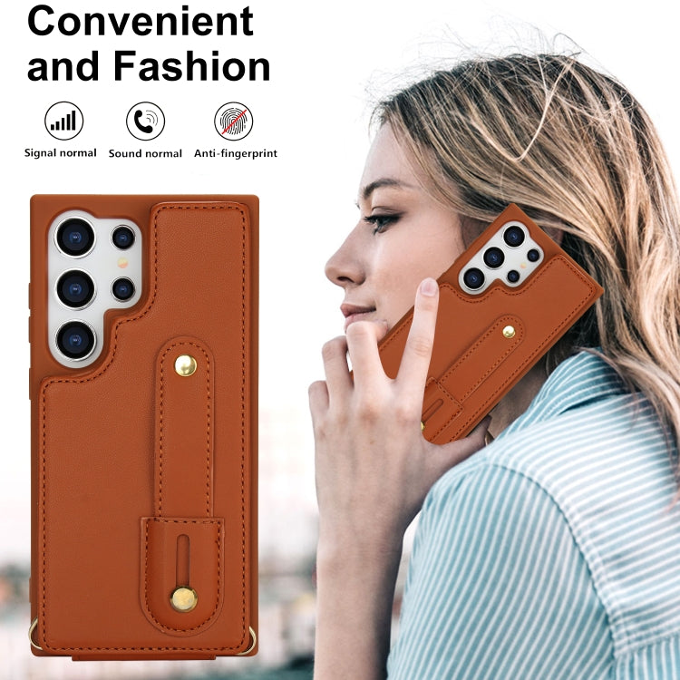 For Samsung Galaxy S25 Ultra 5G Wristband Vertical Flip Wallet Back Cover Phone Case with Long Lanyard(Brown) - Galaxy S25 Ultra 5G Cases by PMC TechLife | Online Shopping South Africa | PMC TechLife | Buy Now Pay Later Mobicred