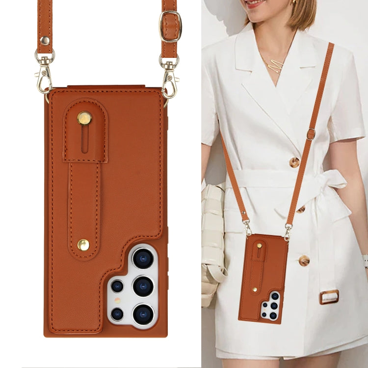 For Samsung Galaxy S25 Ultra 5G Wristband Vertical Flip Wallet Back Cover Phone Case with Long Lanyard(Brown) - Galaxy S25 Ultra 5G Cases by PMC TechLife | Online Shopping South Africa | PMC TechLife | Buy Now Pay Later Mobicred