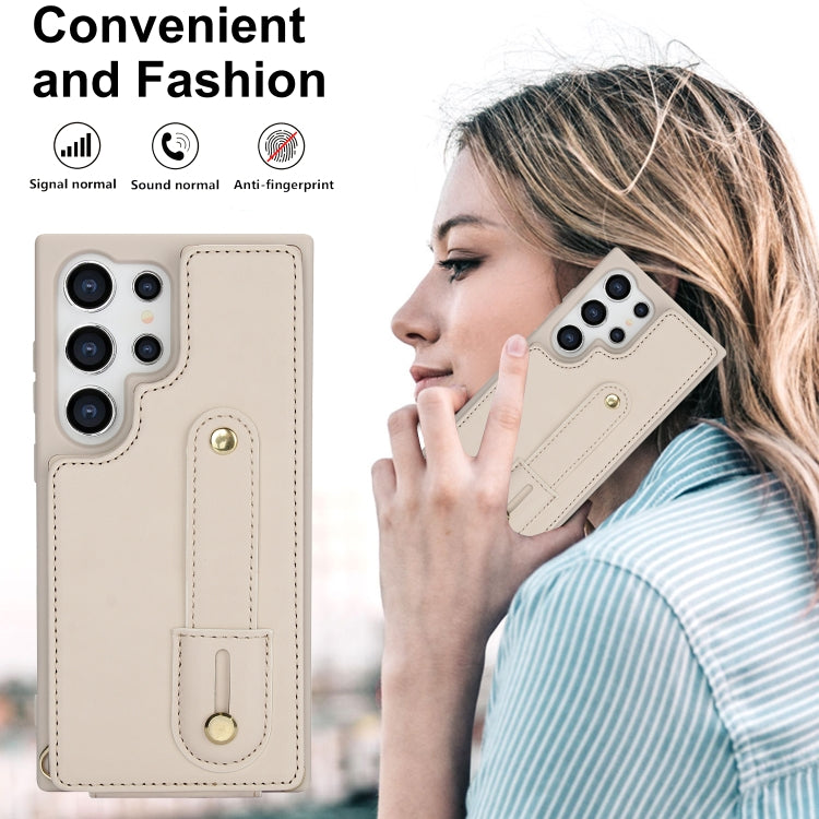 For Samsung Galaxy S25 Ultra 5G Wristband Vertical Flip Wallet Back Cover Phone Case with Long Lanyard(White) - Galaxy S25 Ultra 5G Cases by PMC TechLife | Online Shopping South Africa | PMC TechLife | Buy Now Pay Later Mobicred