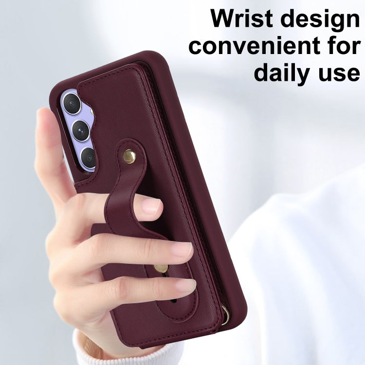 For Samsung Galaxy S25+ 5G Wristband Vertical Flip Wallet Back Cover Phone Case with Long Lanyard(Wine Red) - Galaxy S25+ 5G Cases by PMC TechLife | Online Shopping South Africa | PMC TechLife | Buy Now Pay Later Mobicred