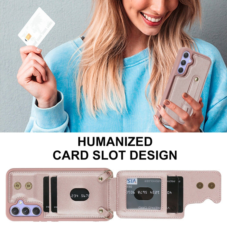 For Samsung Galaxy S25+ 5G Wristband Vertical Flip Wallet Back Cover Phone Case with Long Lanyard(Rose Gold) - Galaxy S25+ 5G Cases by PMC TechLife | Online Shopping South Africa | PMC TechLife | Buy Now Pay Later Mobicred