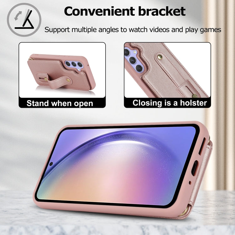 For Samsung Galaxy S25+ 5G Wristband Vertical Flip Wallet Back Cover Phone Case with Long Lanyard(Rose Gold) - Galaxy S25+ 5G Cases by PMC TechLife | Online Shopping South Africa | PMC TechLife | Buy Now Pay Later Mobicred