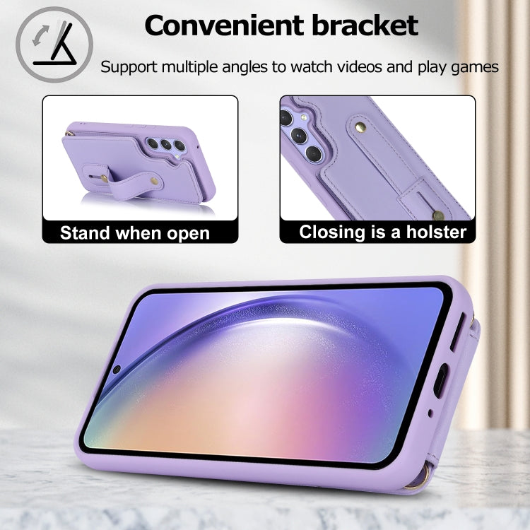 For Samsung Galaxy S25+ 5G Wristband Vertical Flip Wallet Back Cover Phone Case with Long Lanyard(Purple) - Galaxy S25+ 5G Cases by PMC TechLife | Online Shopping South Africa | PMC TechLife | Buy Now Pay Later Mobicred