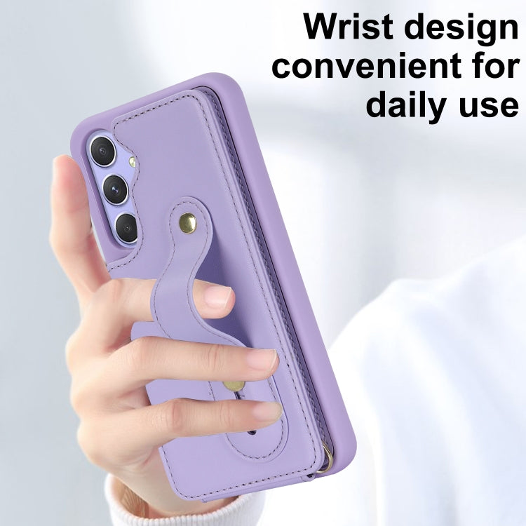 For Samsung Galaxy S25+ 5G Wristband Vertical Flip Wallet Back Cover Phone Case with Long Lanyard(Purple) - Galaxy S25+ 5G Cases by PMC TechLife | Online Shopping South Africa | PMC TechLife | Buy Now Pay Later Mobicred