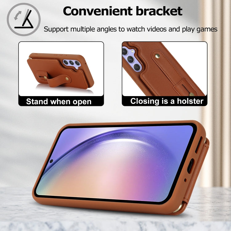 For Samsung Galaxy S25+ 5G Wristband Vertical Flip Wallet Back Cover Phone Case with Long Lanyard(Brown) - Galaxy S25+ 5G Cases by PMC TechLife | Online Shopping South Africa | PMC TechLife | Buy Now Pay Later Mobicred