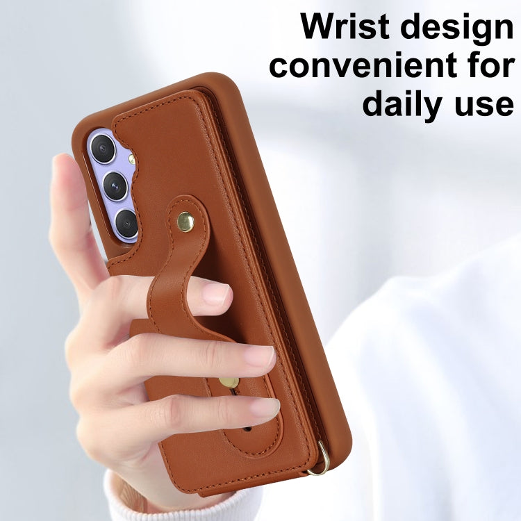For Samsung Galaxy S25+ 5G Wristband Vertical Flip Wallet Back Cover Phone Case with Long Lanyard(Brown) - Galaxy S25+ 5G Cases by PMC TechLife | Online Shopping South Africa | PMC TechLife | Buy Now Pay Later Mobicred