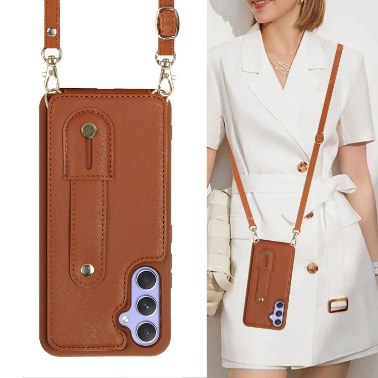 For Samsung Galaxy S25+ 5G Wristband Vertical Flip Wallet Back Cover Phone Case with Long Lanyard(Brown) - Galaxy S25+ 5G Cases by PMC TechLife | Online Shopping South Africa | PMC TechLife | Buy Now Pay Later Mobicred