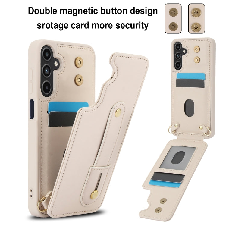 For Samsung Galaxy S25+ 5G Wristband Vertical Flip Wallet Back Cover Phone Case with Long Lanyard(White) - Galaxy S25+ 5G Cases by PMC TechLife | Online Shopping South Africa | PMC TechLife | Buy Now Pay Later Mobicred