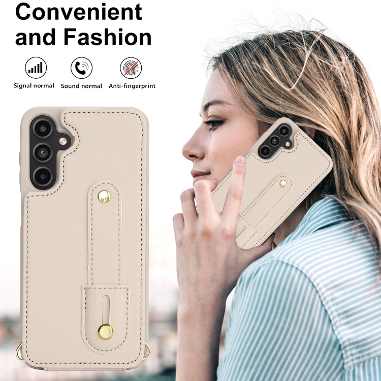 For Samsung Galaxy S25+ 5G Wristband Vertical Flip Wallet Back Cover Phone Case with Long Lanyard(White) - Galaxy S25+ 5G Cases by PMC TechLife | Online Shopping South Africa | PMC TechLife | Buy Now Pay Later Mobicred