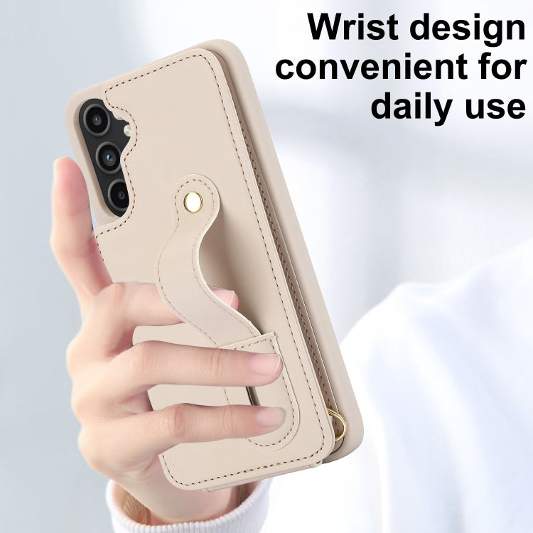 For Samsung Galaxy S25+ 5G Wristband Vertical Flip Wallet Back Cover Phone Case with Long Lanyard(White) - Galaxy S25+ 5G Cases by PMC TechLife | Online Shopping South Africa | PMC TechLife | Buy Now Pay Later Mobicred