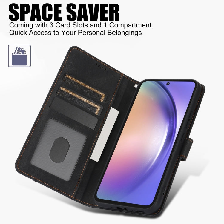 For Samsung Galaxy S25 5G Fantasy Skin-feel Calfskin Texture Leather Phone Case(Black) - Galaxy S25 5G Cases by PMC TechLife | Online Shopping South Africa | PMC TechLife | Buy Now Pay Later Mobicred