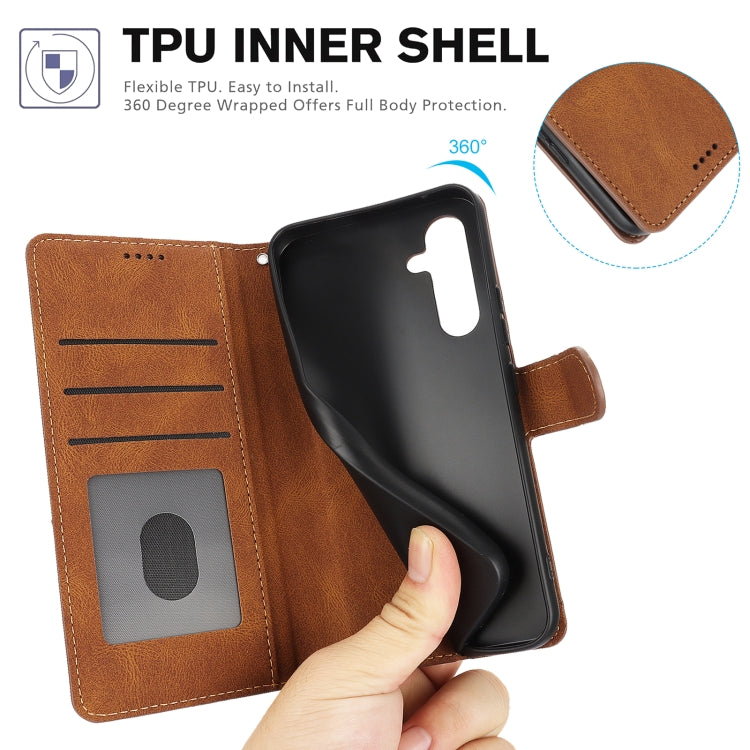 For Samsung Galaxy S25 5G Fantasy Skin-feel Calfskin Texture Leather Phone Case(Brown) - Galaxy S25 5G Cases by PMC TechLife | Online Shopping South Africa | PMC TechLife | Buy Now Pay Later Mobicred