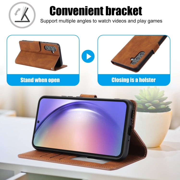 For Samsung Galaxy S25 5G Fantasy Skin-feel Calfskin Texture Leather Phone Case(Brown) - Galaxy S25 5G Cases by PMC TechLife | Online Shopping South Africa | PMC TechLife | Buy Now Pay Later Mobicred