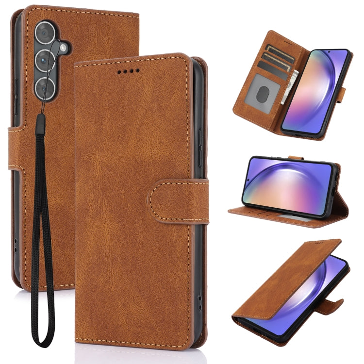 For Samsung Galaxy S25+ 5G Fantasy Skin-feel Calfskin Texture Leather Phone Case(Brown) - Galaxy S25+ 5G Cases by PMC TechLife | Online Shopping South Africa | PMC TechLife | Buy Now Pay Later Mobicred