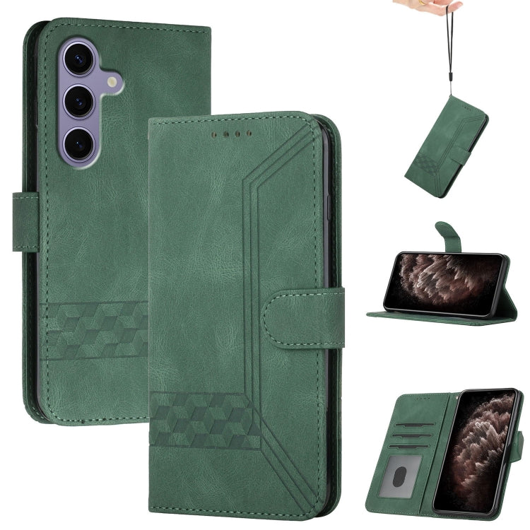 For Samsung Galaxy S25 5G Cubic Skin Feel Flip Leather Phone Case(Green) - Galaxy S25 5G Cases by PMC TechLife | Online Shopping South Africa | PMC TechLife | Buy Now Pay Later Mobicred