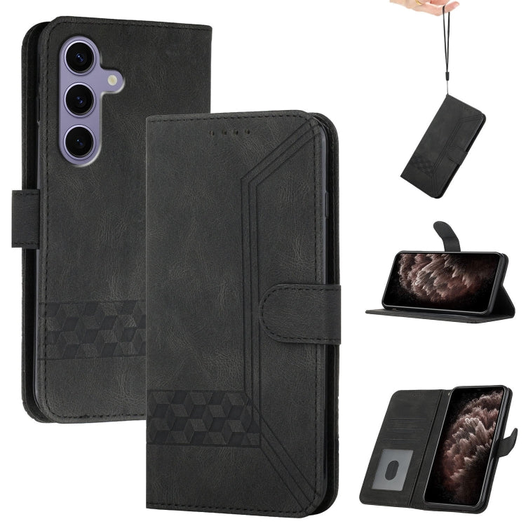 For Samsung Galaxy S25 5G Cubic Skin Feel Flip Leather Phone Case(Black) - Galaxy S25 5G Cases by PMC TechLife | Online Shopping South Africa | PMC TechLife | Buy Now Pay Later Mobicred