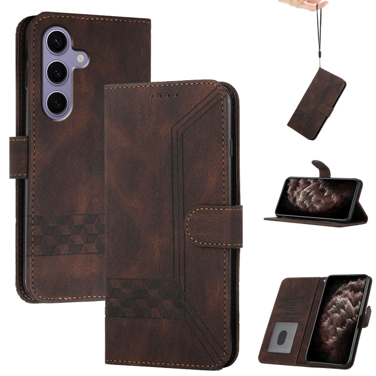 For Samsung Galaxy S25 5G Cubic Skin Feel Flip Leather Phone Case(Brown) - Galaxy S25 5G Cases by PMC TechLife | Online Shopping South Africa | PMC TechLife | Buy Now Pay Later Mobicred