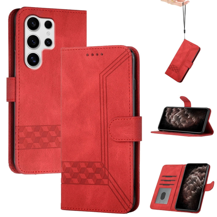 For Samsung Galaxy S25 Ultra 5G Cubic Skin Feel Flip Leather Phone Case(Red) - Galaxy S25 Ultra 5G Cases by PMC TechLife | Online Shopping South Africa | PMC TechLife | Buy Now Pay Later Mobicred