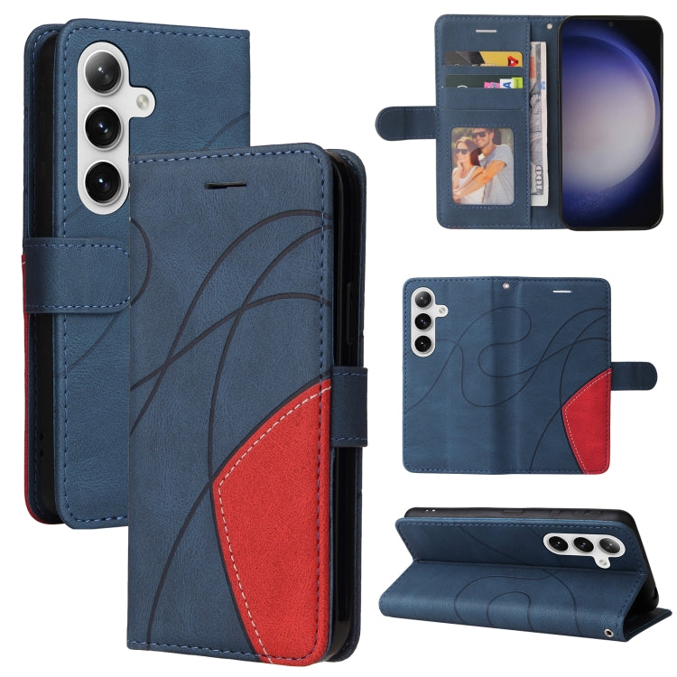 For Samsung Galaxy S25 / S24 5G Dual-color Splicing Flip Leather Phone Case(Blue) - free shipping - PMC Jewellery - Order now!