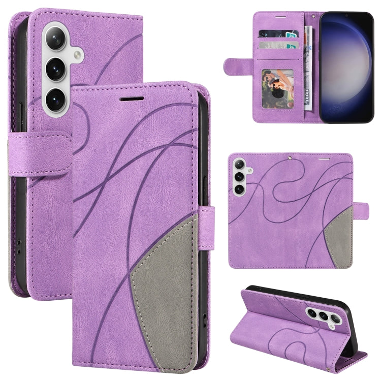 For Samsung Galaxy S25+ / S24+ 5G Dual-color Splicing Flip Leather Phone Case(Purple) - Galaxy S25+ 5G Cases by PMC Jewellery | Online Shopping South Africa | PMC Jewellery | Buy Now Pay Later Mobicred