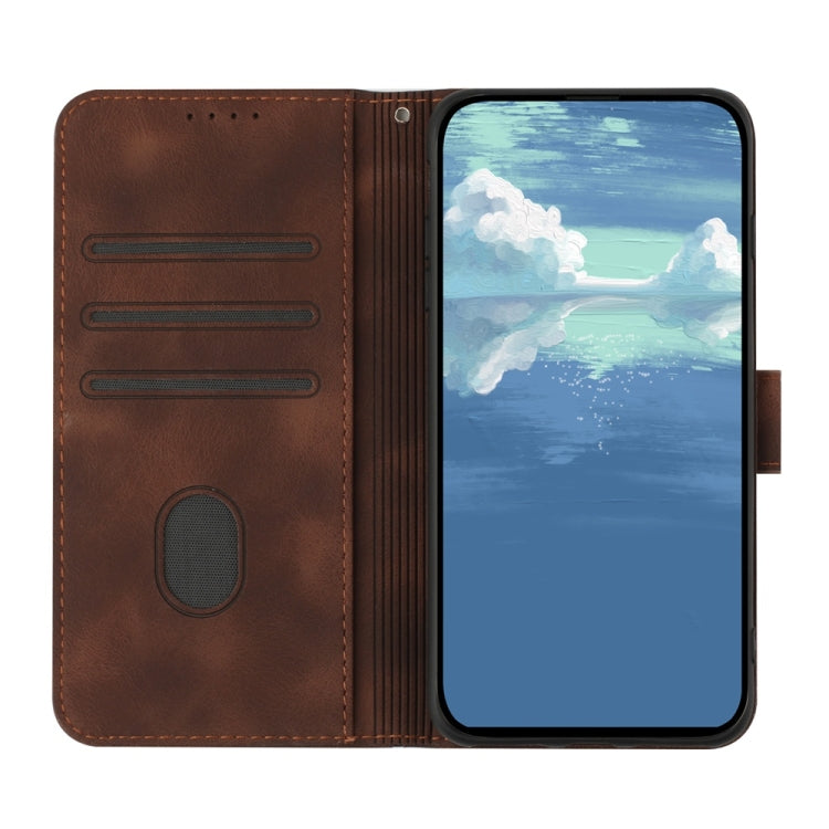 For Samsung Galaxy S25+ 5G Line Pattern Skin Feel Leather Phone Case(Coffee) - Galaxy S25+ 5G Cases by PMC Jewellery | Online Shopping South Africa | PMC Jewellery | Buy Now Pay Later Mobicred