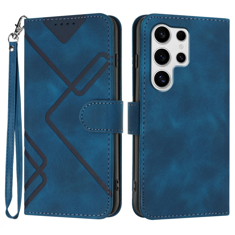 For Samsung Galaxy S25 Ultra 5G Line Pattern Skin Feel Leather Phone Case(Royal Blue) - free shipping - PMC Jewellery - Order now!