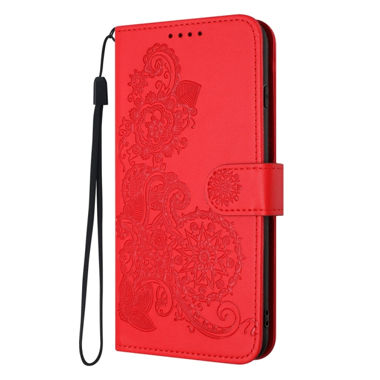 For Samsung Galaxy S25 5G Datura Flower Embossed Flip Leather Phone Case(Red) - Galaxy S25 5G Cases by PMC TechLife | Online Shopping South Africa | PMC TechLife | Buy Now Pay Later Mobicred