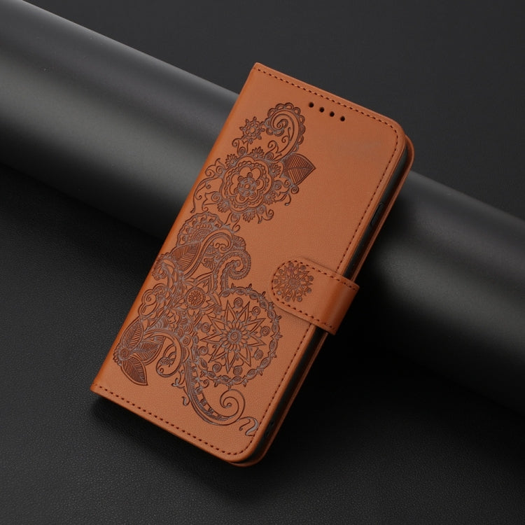 For Samsung Galaxy S25 5G Datura Flower Embossed Flip Leather Phone Case(Brown) - Galaxy S25 5G Cases by PMC Jewellery | Online Shopping South Africa | PMC Jewellery | Buy Now Pay Later Mobicred
