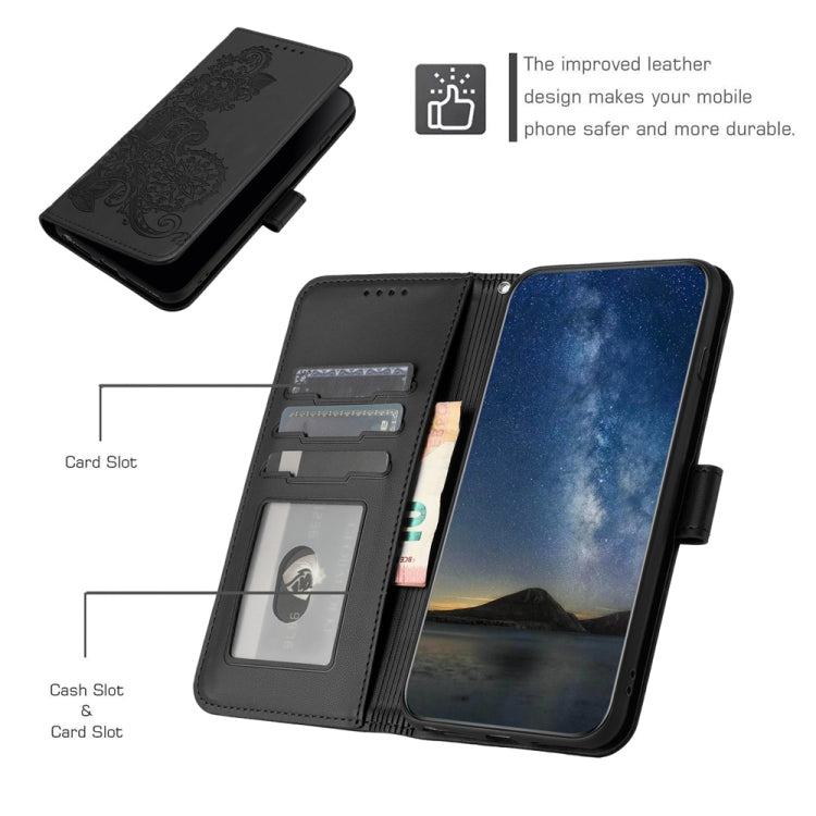 For Samsung Galaxy S25 5G Datura Flower Embossed Flip Leather Phone Case(Black) - Galaxy S25 5G Cases by PMC Jewellery | Online Shopping South Africa | PMC Jewellery | Buy Now Pay Later Mobicred