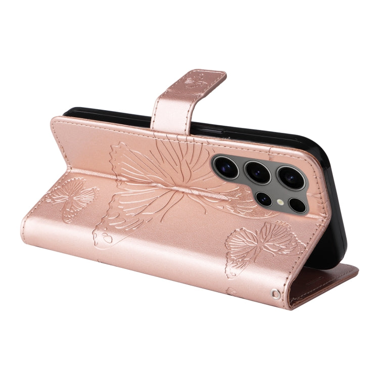 For Samsung Galaxy S25 Ultra 5G 3D Butterfly Embossed Pattern Flip Leather Phone Case(Rose Gold) - Galaxy S25 Ultra 5G Cases by PMC TechLife | Online Shopping South Africa | PMC TechLife | Buy Now Pay Later Mobicred