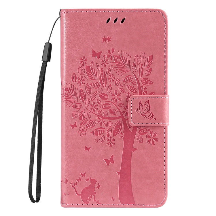 For Samsung Galaxy S25 / S24 5G Tree & Cat Embossed Pattern Flip Leather Phone Case(Pink) - free shipping - PMC Jewellery - Order now!