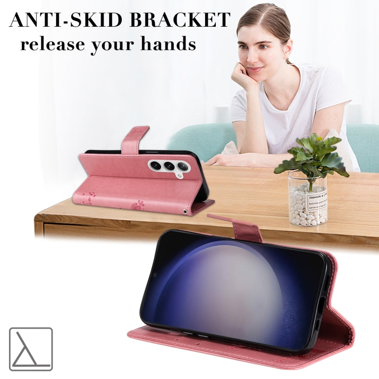 For Samsung Galaxy S25 / S24 5G Tree & Cat Embossed Pattern Flip Leather Phone Case(Pink) - free shipping - PMC Jewellery - Order now!