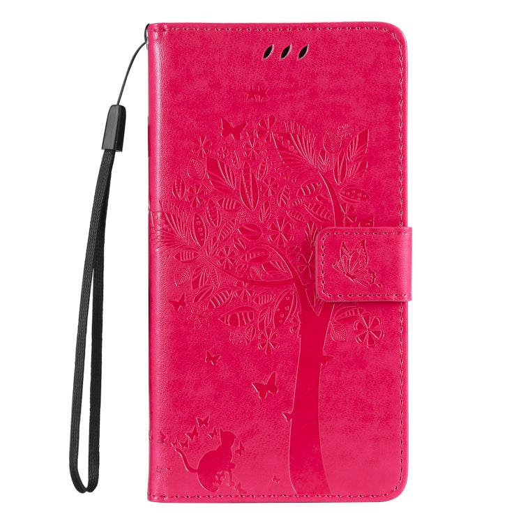 For Samsung Galaxy S25 / S24 5G Tree & Cat Embossed Pattern Flip Leather Phone Case(Rose Red) - Galaxy S25 5G Cases by PMC TechLife | Online Shopping South Africa | PMC TechLife | Buy Now Pay Later Mobicred