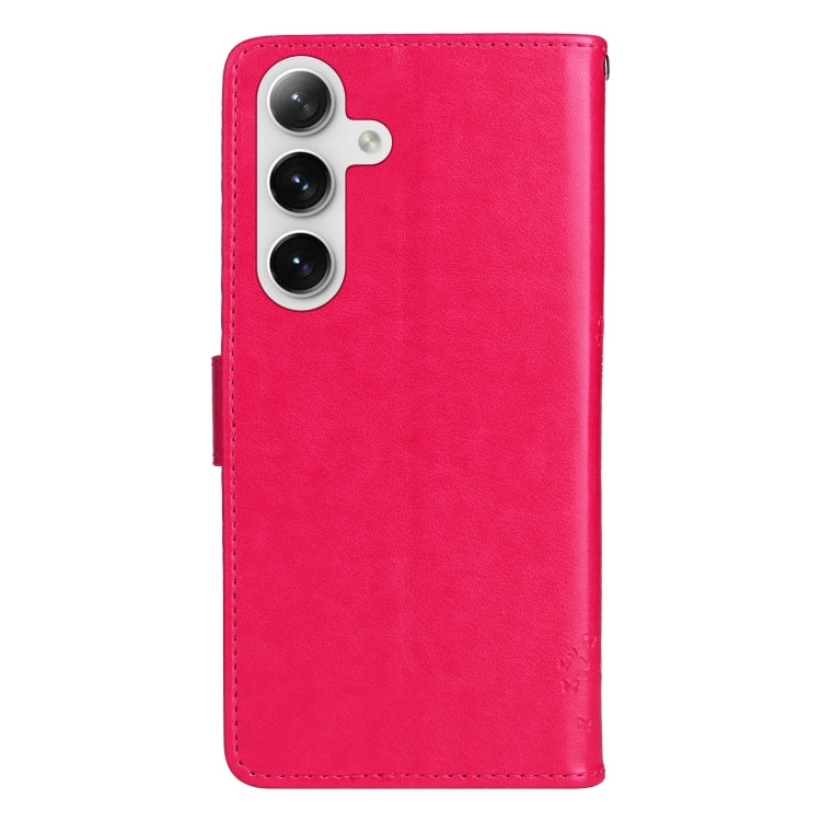 For Samsung Galaxy S25 / S24 5G Tree & Cat Embossed Pattern Flip Leather Phone Case(Rose Red) - Galaxy S25 5G Cases by PMC TechLife | Online Shopping South Africa | PMC TechLife | Buy Now Pay Later Mobicred