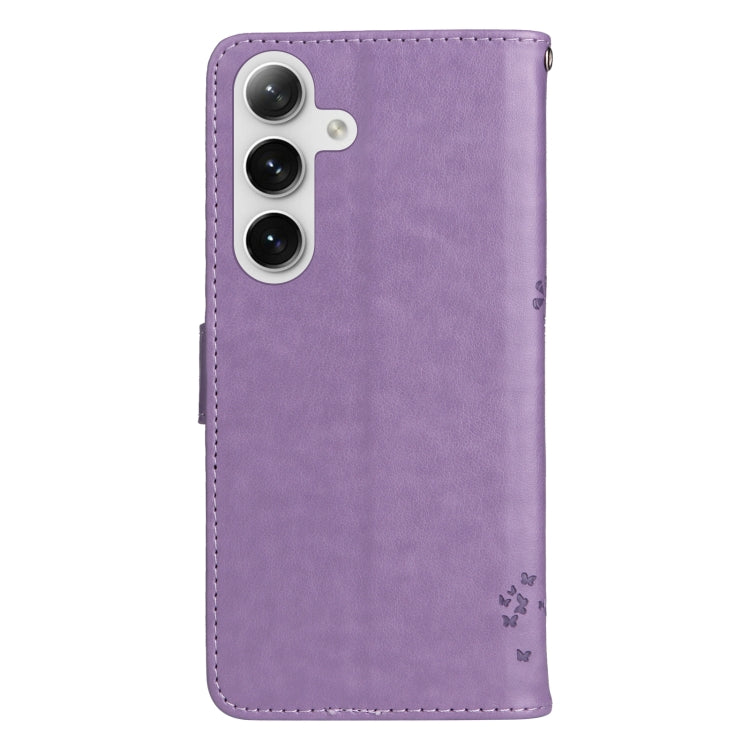 For Samsung Galaxy S25+ / S24+ 5G Tree & Cat Embossed Pattern Flip Leather Phone Case(Light Purple) - Galaxy S25+ 5G Cases by PMC TechLife | Online Shopping South Africa | PMC TechLife | Buy Now Pay Later Mobicred