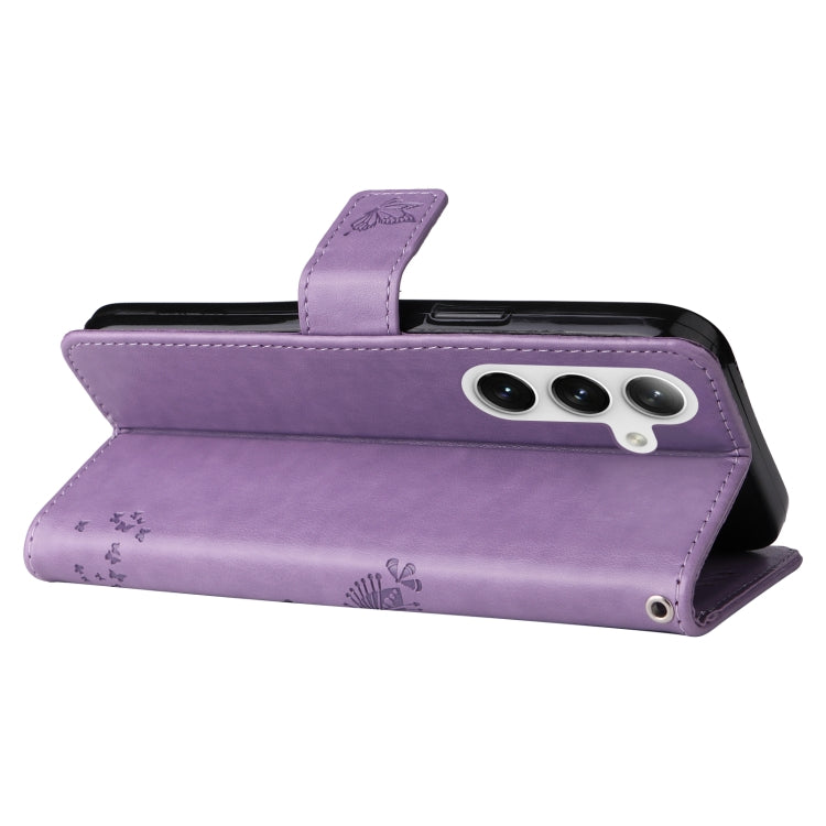 For Samsung Galaxy S25+ / S24+ 5G Tree & Cat Embossed Pattern Flip Leather Phone Case(Light Purple) - Galaxy S25+ 5G Cases by PMC TechLife | Online Shopping South Africa | PMC TechLife | Buy Now Pay Later Mobicred