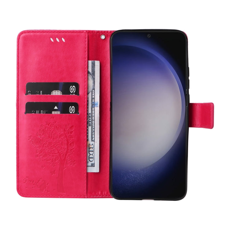 For Samsung Galaxy S25+ / S24+ 5G Tree & Cat Embossed Pattern Flip Leather Phone Case(Rose Red) - Galaxy S25+ 5G Cases by PMC TechLife | Online Shopping South Africa | PMC TechLife | Buy Now Pay Later Mobicred