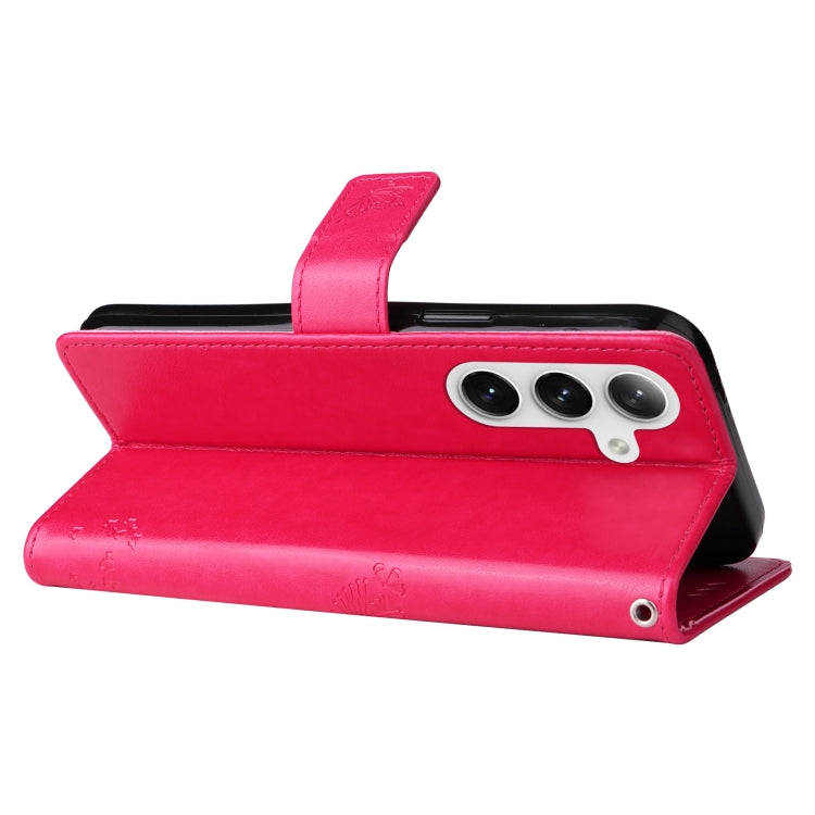 For Samsung Galaxy S25+ / S24+ 5G Tree & Cat Embossed Pattern Flip Leather Phone Case(Rose Red) - Galaxy S25+ 5G Cases by PMC TechLife | Online Shopping South Africa | PMC TechLife | Buy Now Pay Later Mobicred