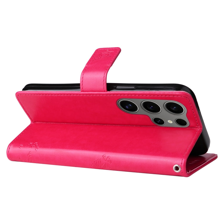 For Samsung Galaxy S25 Ultra 5G Tree & Cat Embossed Pattern Flip Leather Phone Case(Rose Red) - Galaxy S25 Ultra 5G Cases by PMC TechLife | Online Shopping South Africa | PMC TechLife | Buy Now Pay Later Mobicred