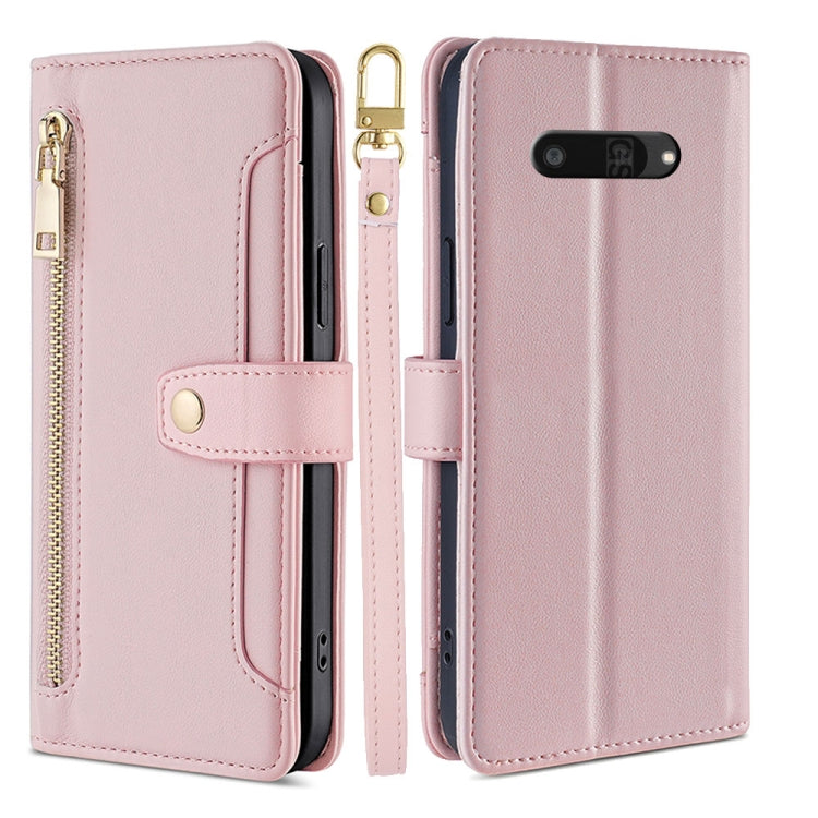 For Kyocera Digno SX4 5G Sheep Texture Cross-body Zipper Wallet Leather Phone Case(Pink) - More Brand by PMC TechLife | Online Shopping South Africa | PMC TechLife | Buy Now Pay Later Mobicred