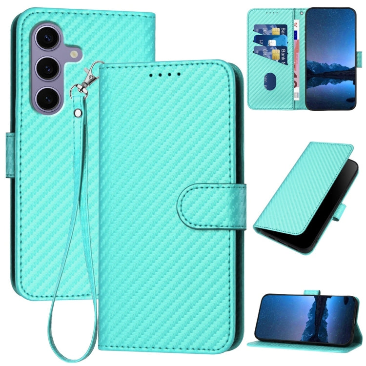 For Samsung Galaxy S25 5G YX0070 Carbon Fiber Buckle Leather Phone Case with Lanyard(Light Blue) - free shipping - PMC Jewellery - Order now!