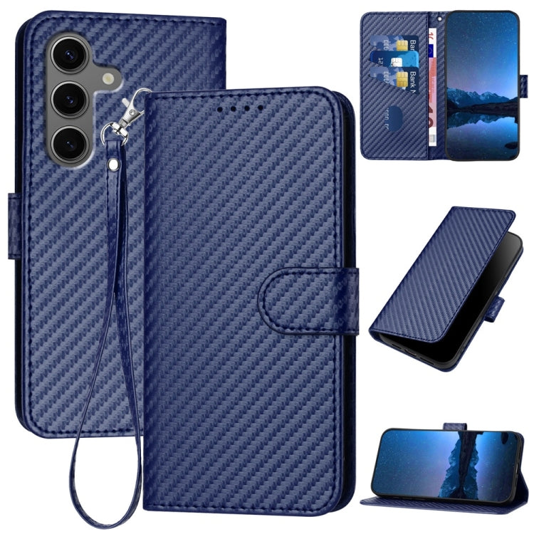 For Samsung Galaxy S25+ 5G YX0070 Carbon Fiber Buckle Leather Phone Case with Lanyard(Royal Blue) - free shipping - PMC Jewellery - Order now!