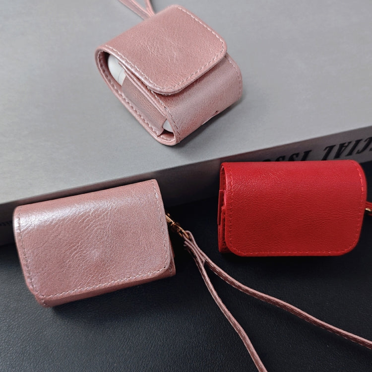 For AirPods 1 / 2 Cowhide Texture PU Headset Shockproof Case(Pink) - For AirPods 1/2 by PMC Jewellery | Online Shopping South Africa | PMC Jewellery | Buy Now Pay Later Mobicred